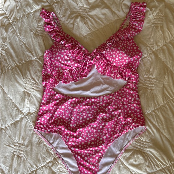 Other - Pink Floral Ruffle One-Piece Swimsuit